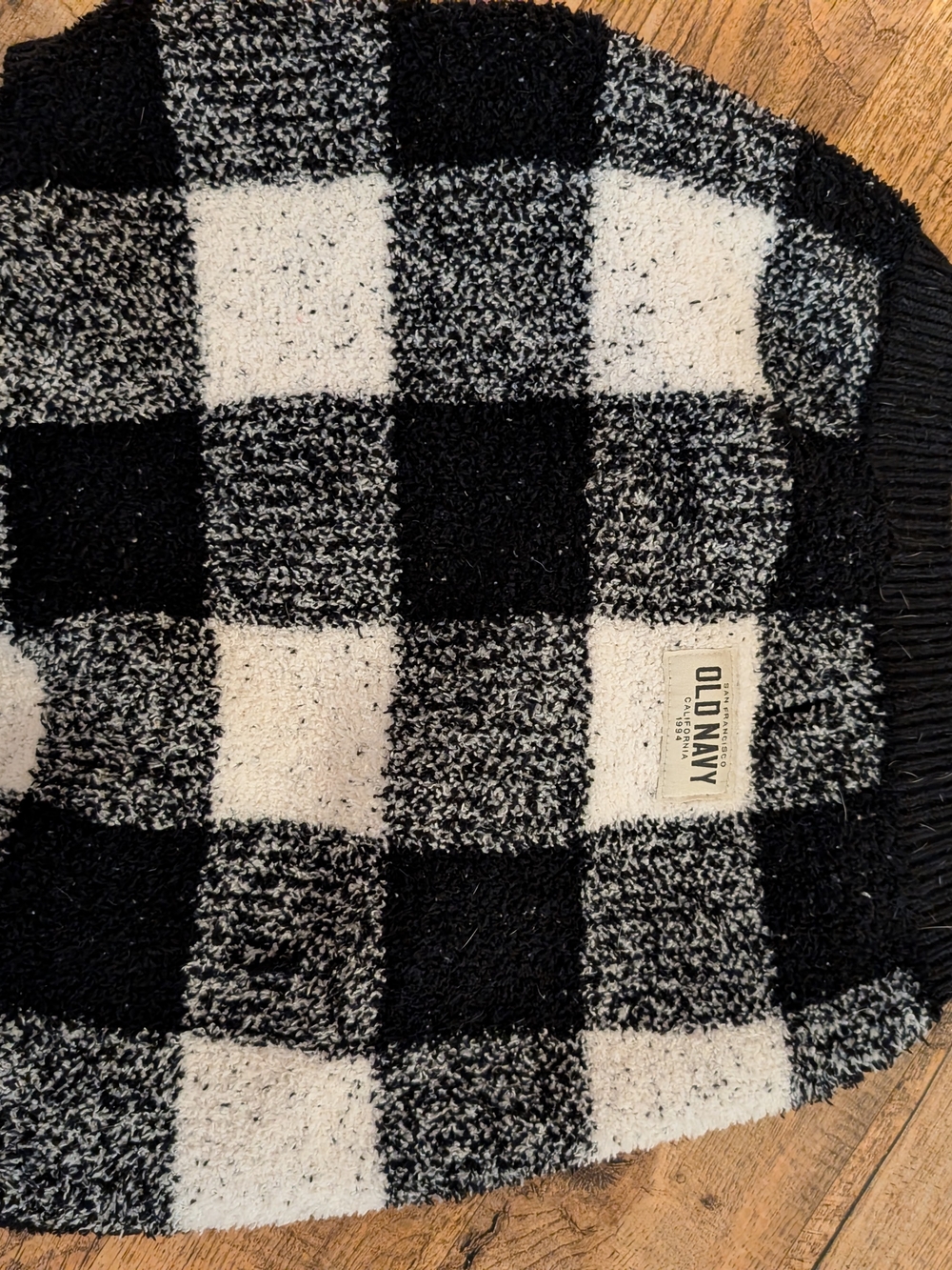 Old Navy Black and White Buffalo Check Plush Pet Sweater